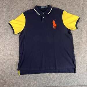 Polo Ralph Lauren Big Pony color-blocked polo in navy blue and yellow Size XXL